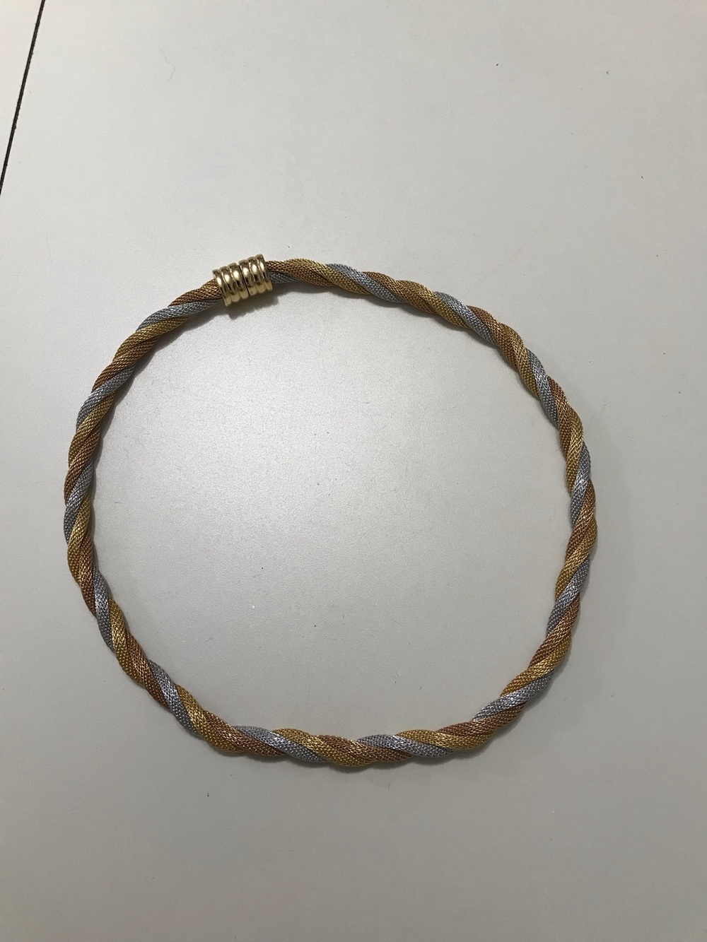 Gold and Silver Tone Cool Twisted Snap Necklace 16”